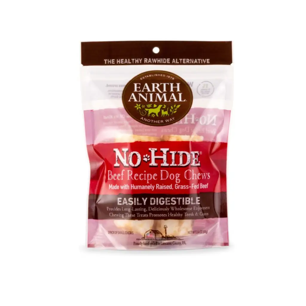 Earth Animal No-Hide Long Lasting Natural Rawhide Alternative Beef Recipe Small Chew Dog Treats, 2 count