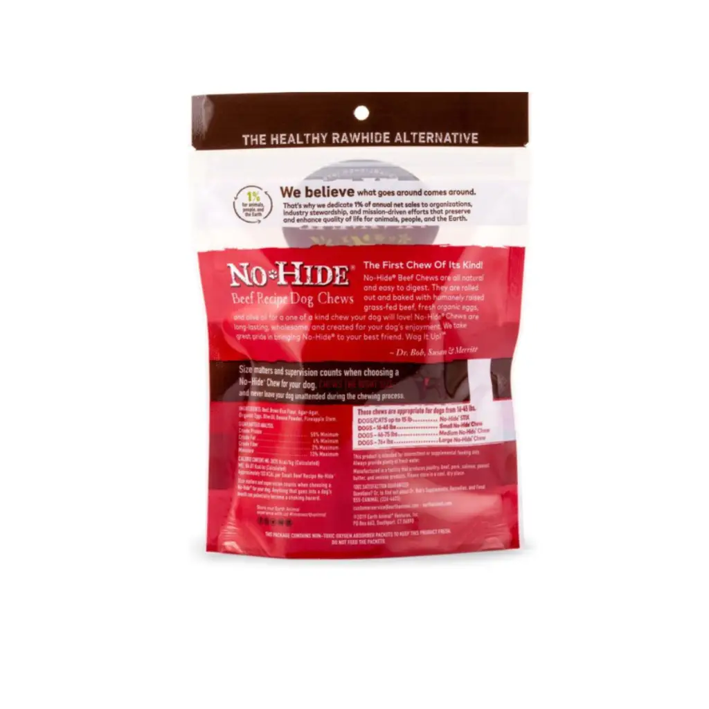 Earth Animal No-Hide Long Lasting Natural Rawhide Alternative Beef Recipe Small Chew Dog Treats, 2 count