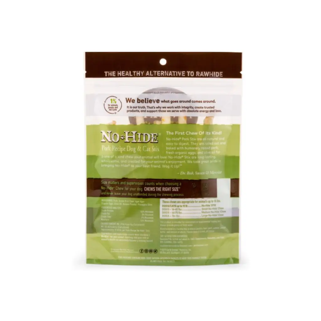 Earth Animal No-Hide Long Lasting Natural Rawhide Alternative Pork Recipe Stix Chew Dog & Cat Treat Sticks, 10 count