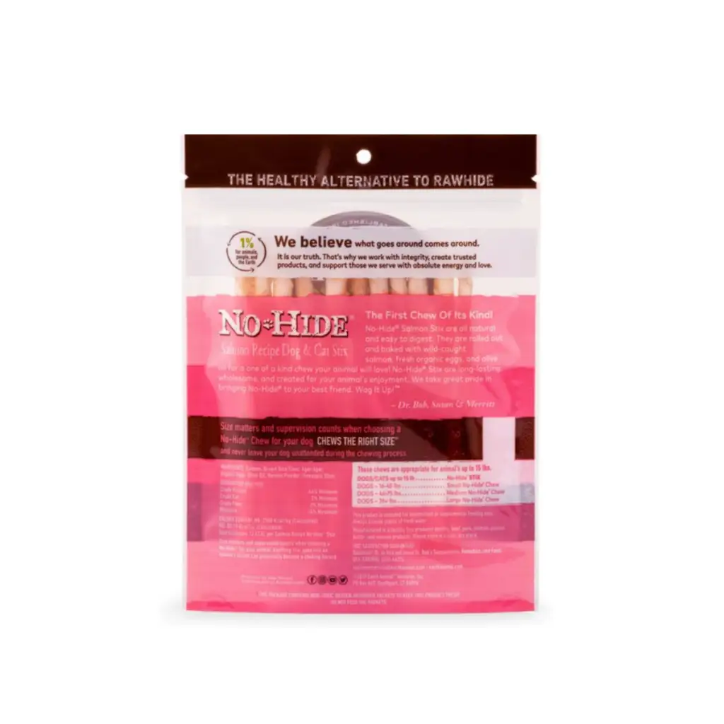 Earth Animal No-Hide Long Lasting Natural Rawhide Alternative Salmon Recipe Stix Chew Dog & Cat Treat Sticks, 10 count