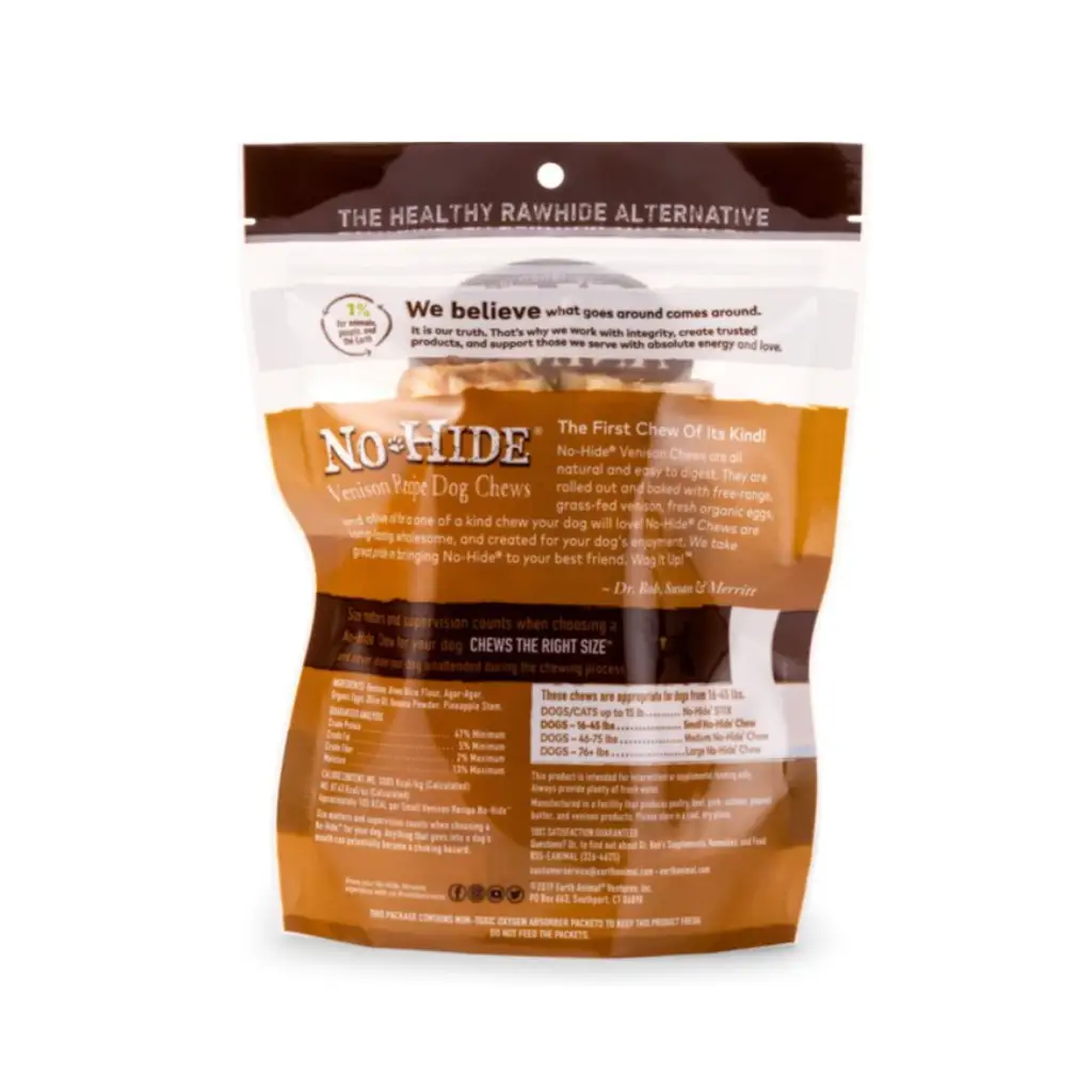 Earth Animal No-Hide Long Lasting Natural Rawhide Alternative Venison Recipe Small Chew Dog Treats, 2 count