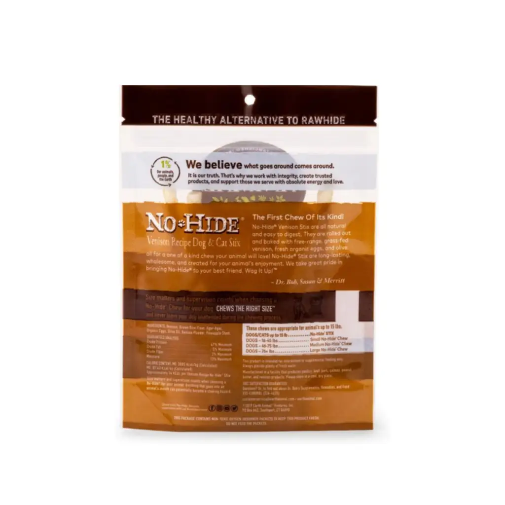 Earth Animal No-Hide Long Lasting Natural Rawhide Alternative Venison Recipe Stix Chew Dog & Cat Treat Sticks, 10 count