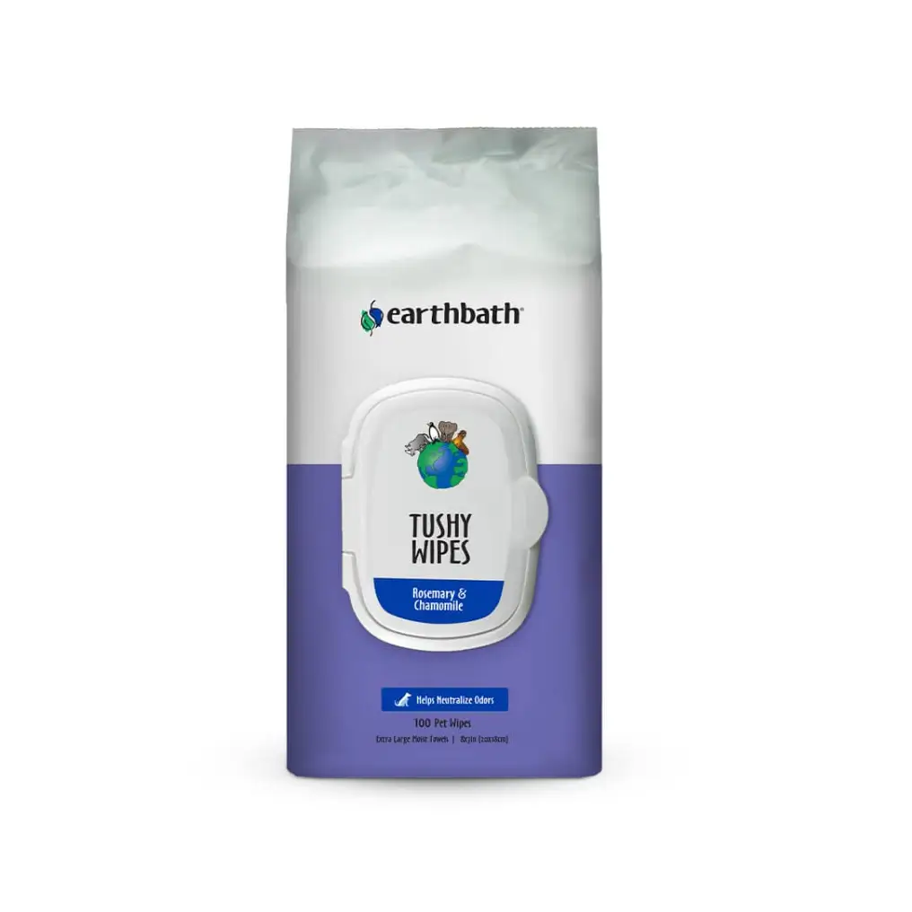 Earthbath Tushy Wipes Rosemary & Chamomile Odor-Eating Enzymes, Count of 100