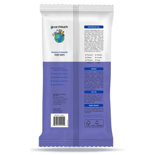 Earthbath Tushy Wipes Rosemary & Chamomile Odor-Eating