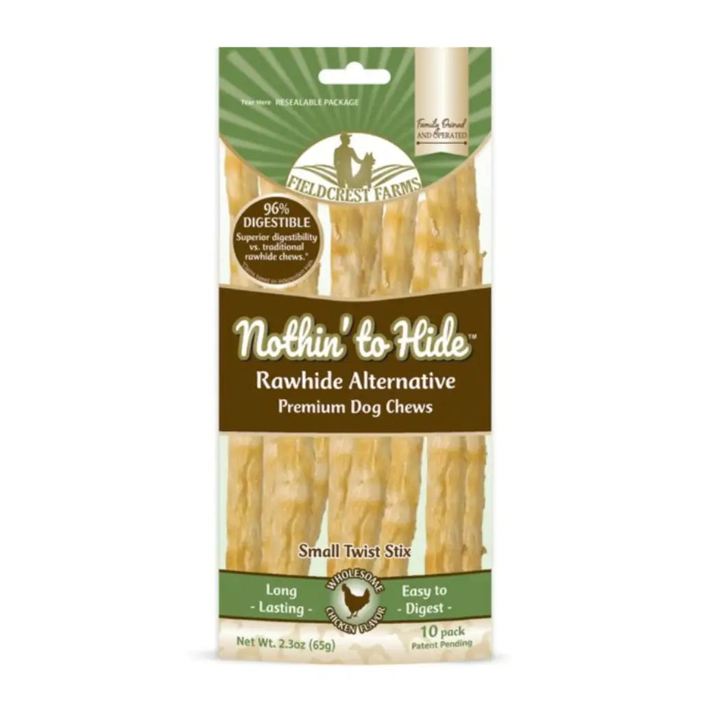 Fieldcrest Farms Nothin' To Hide Rawhide Alternative Premium Dog Chews Small Twist Stix Chicken Flavor Natural Chew Dog Treats, 10 count