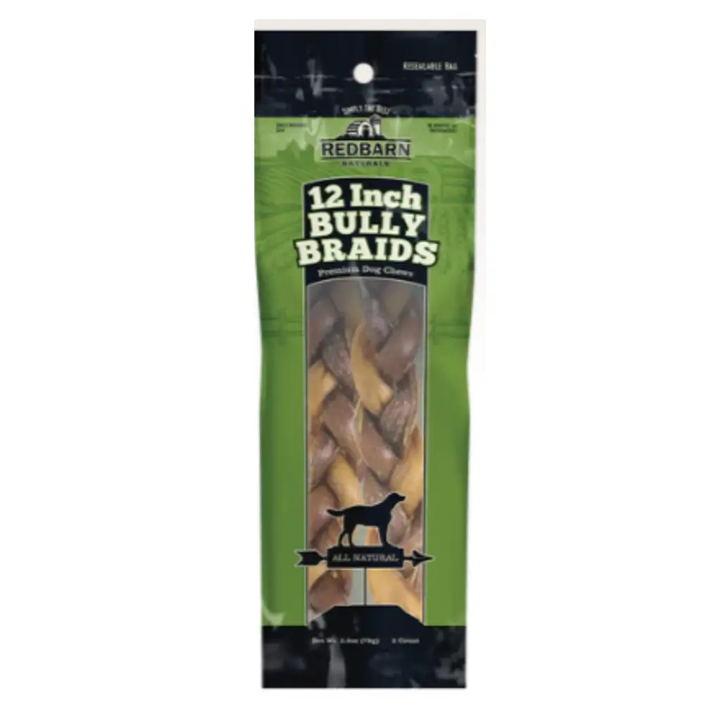 Redbarn Naturals Braided Bully Sticks 12" Dog Treats, 2 count