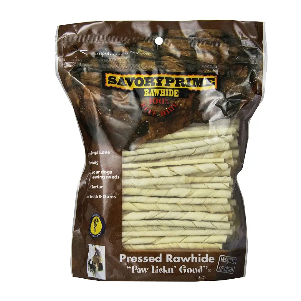 Savory Prime 100 Count 5 Inch White Rawhide Twist Sticks