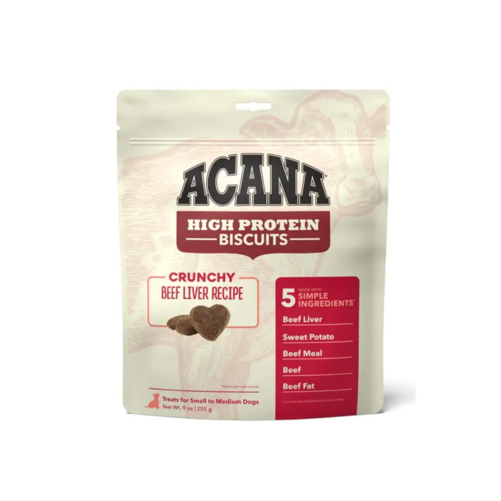 ACANA High-Protein Biscuits Grain-Free Beef Liver Recipe Small/Med Breed Dog Treats, 9-oz bag