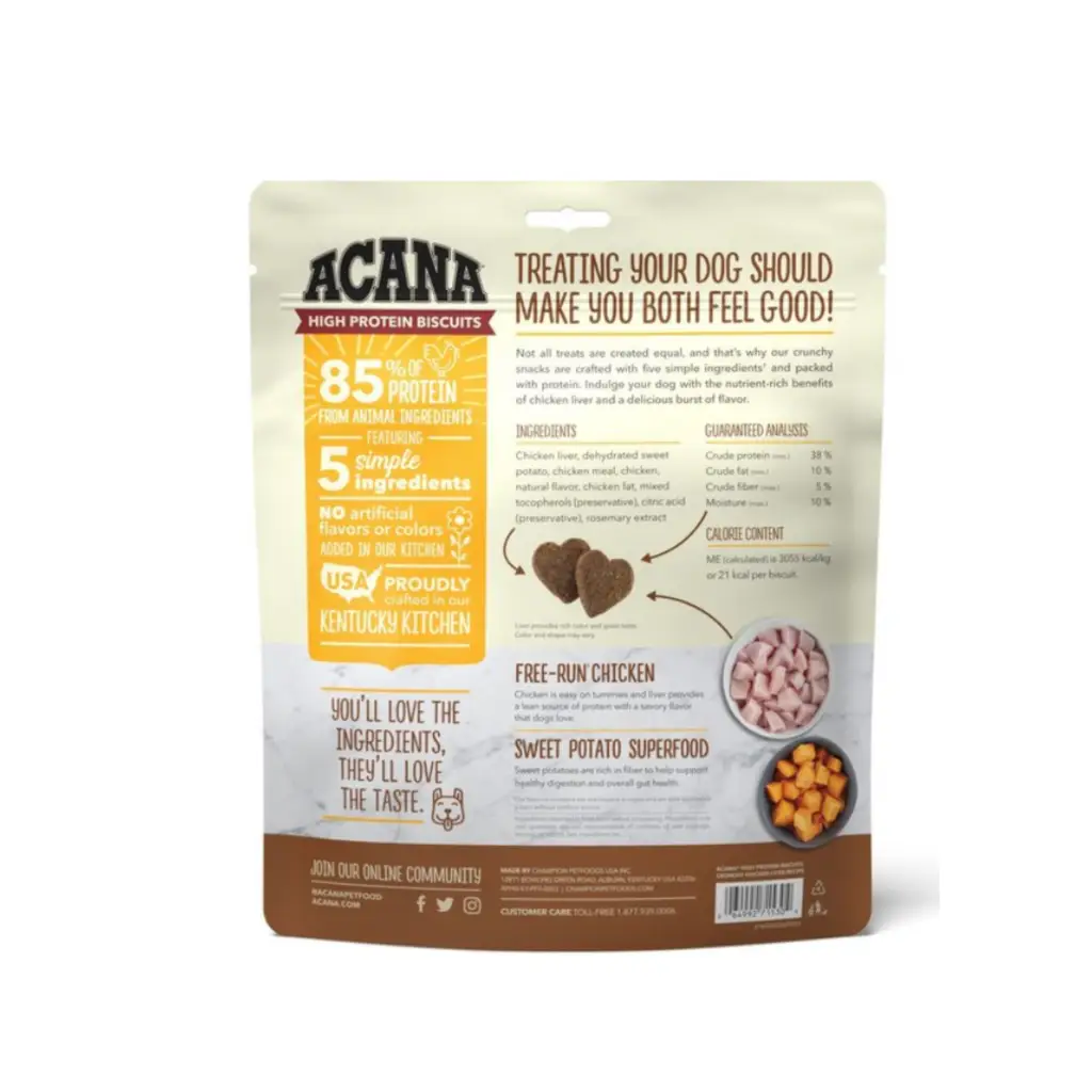 ACANA High-Protein Biscuits Grain-Free Chicken Liver Recipe Small/Med Breed Dog Treats, 9-oz bag