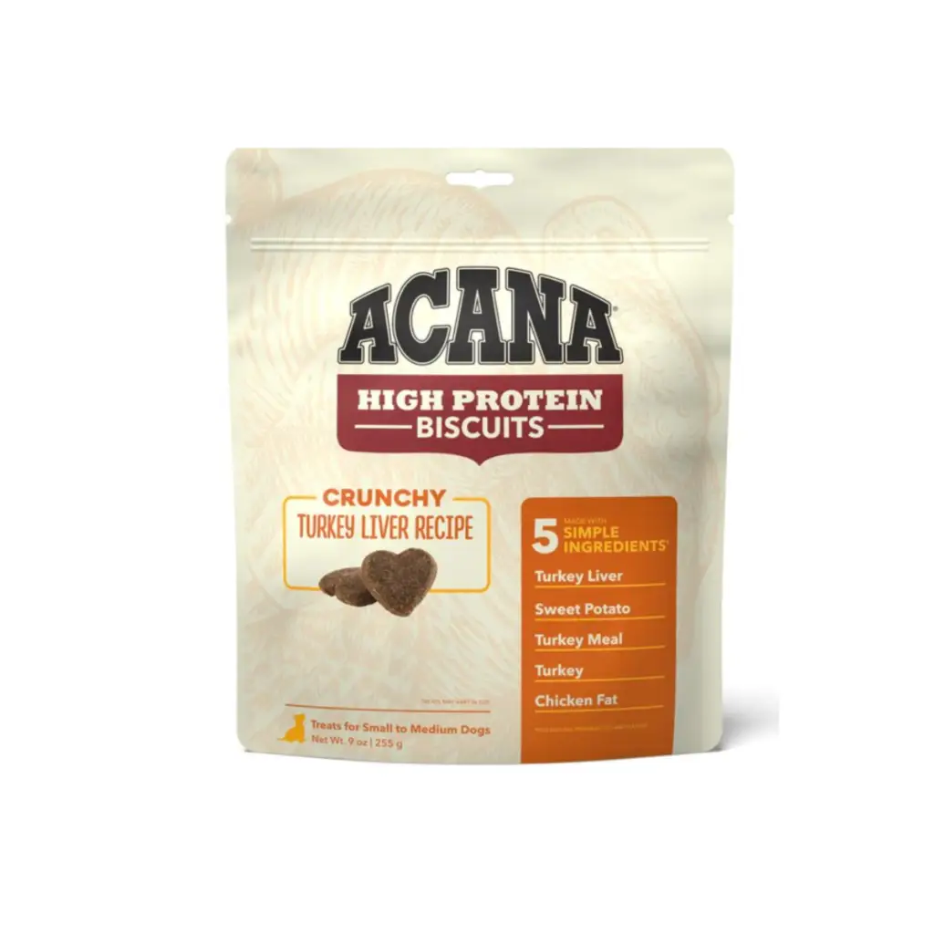 ACANA High-Protein Biscuits Grain-Free Turkey Liver Recipe Small/Med Breed Dog Treats, 9-oz bag