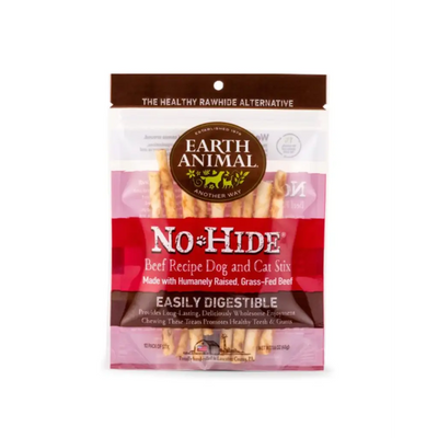 Earth Animal No-Hide Long Lasting Natural Rawhide Alternative Beef Recipe Stix Chew Dog & Cat Treat Sticks, 10 count