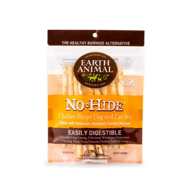 Earth Animal No-Hide Long Lasting Natural Rawhide Alternative Chicken Recipe Stix Chew Dog & Cat Treat Sticks, 10 count