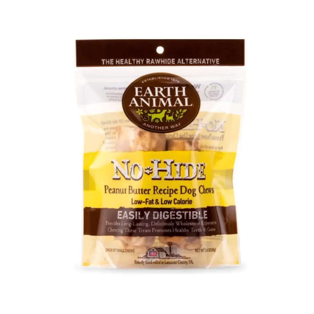 Earth Animal No-Hide Long Lasting Natural Rawhide Alternative Peanut Butter Recipe Small Chew Dog Treats, 2 count