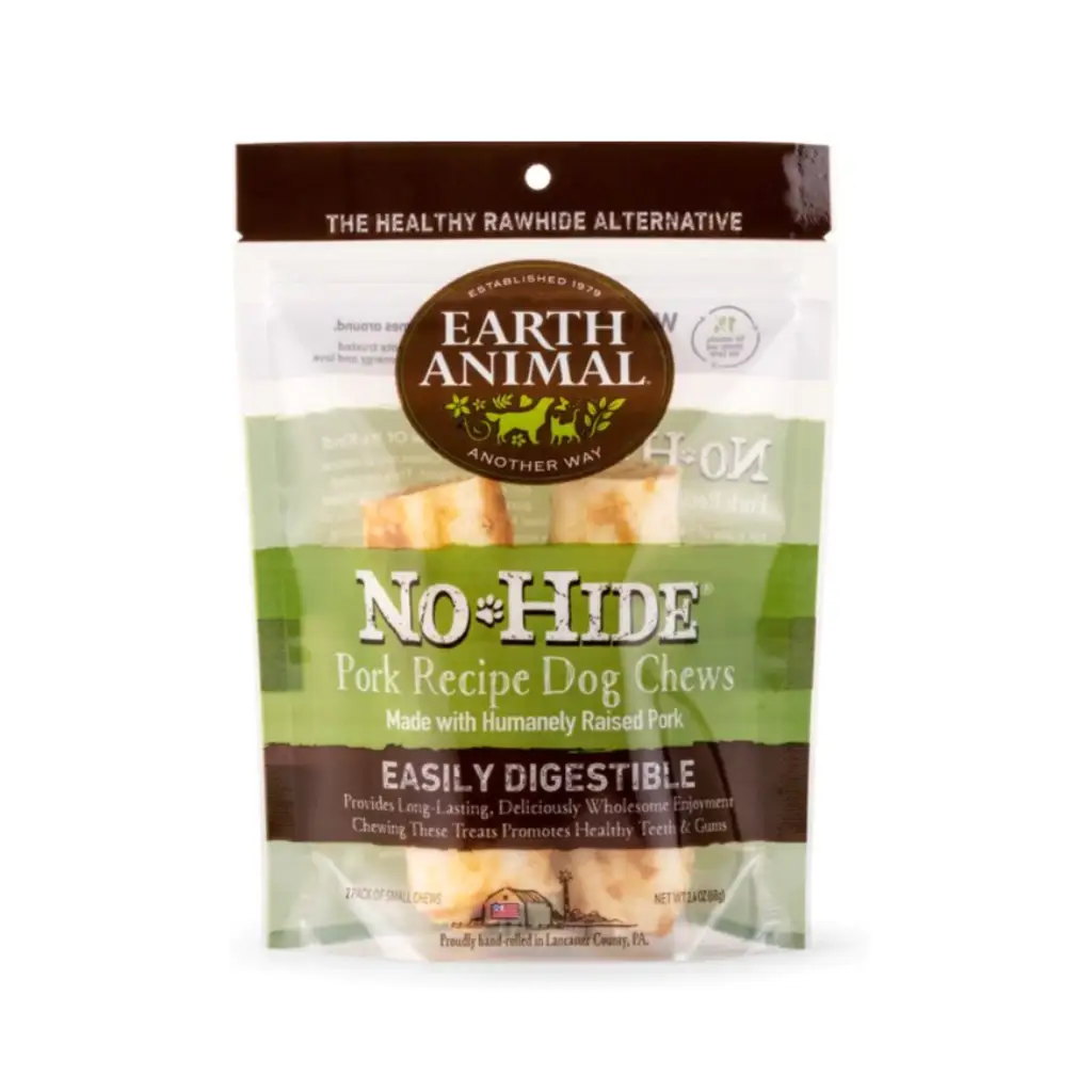 Earth Animal No-Hide Long Lasting Natural Rawhide Alternative Pork Recipe Small Chew Dog Treats, 2 count