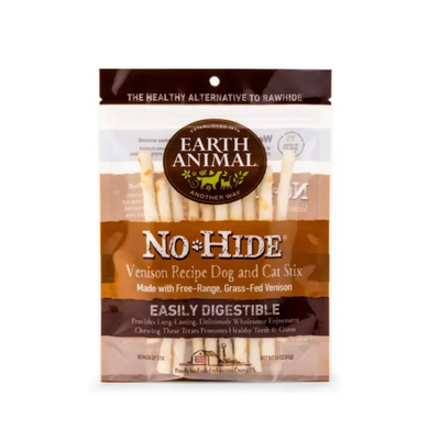 Earth Animal No-Hide Long Lasting Natural Rawhide Alternative Venison Recipe Stix Chew Dog & Cat Treat Sticks, 10 count