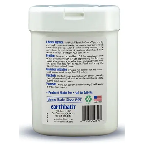 Earthbath Tooth & Gum Dog & Cat Dental Wipes 25 count - Pet