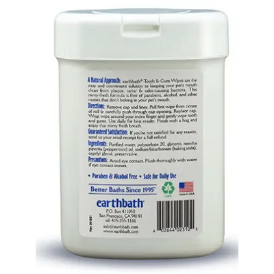 Earthbath Tooth & Gum Dog & Cat Dental Wipes 25 count - Pet