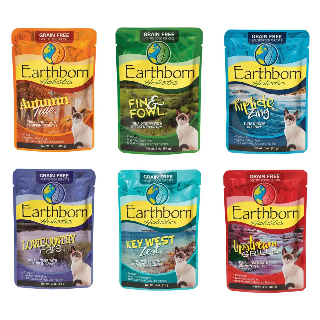 Earthborn Holistic Grain Free Wet Cat Food Pouches, 6 Flavors, 3-Ounces Each, 12 Total Pouches