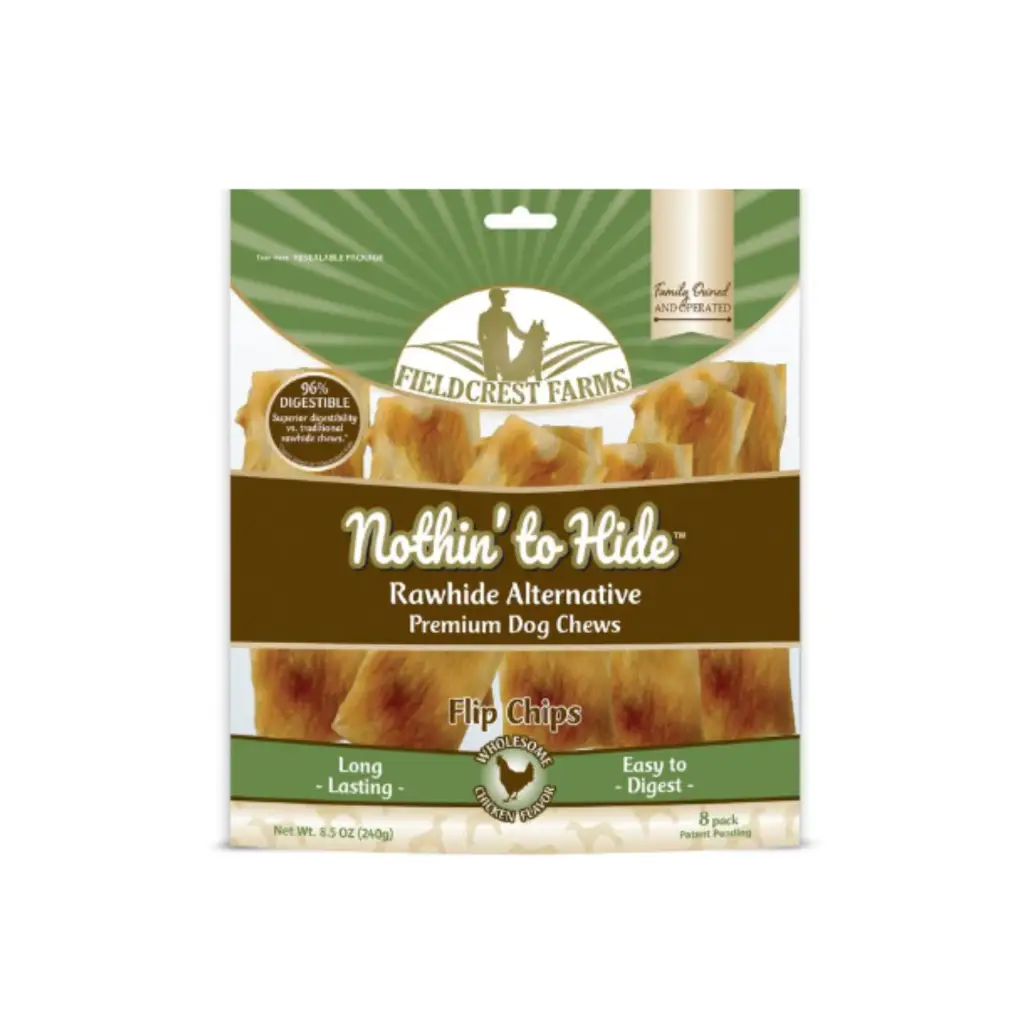 Fieldcrest Farms Nothin' To Hide Rawhide Alternative Premium Dog Chews Flip Chips Chicken Flavor Natural Chew Dog Treats, 8 count