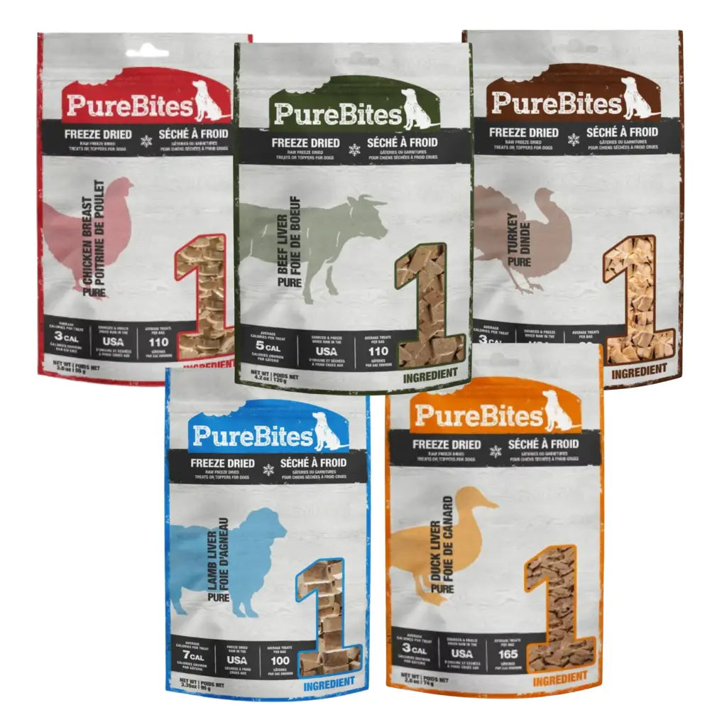 PureBites Freeze Dried Dog Treats variety 5 pack, 4.2-oz bag each