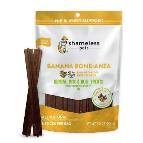 Shameless Pets Banana Bone-Anza Banana & Bone Broth Flavor Dental Dog Treats, 8 count