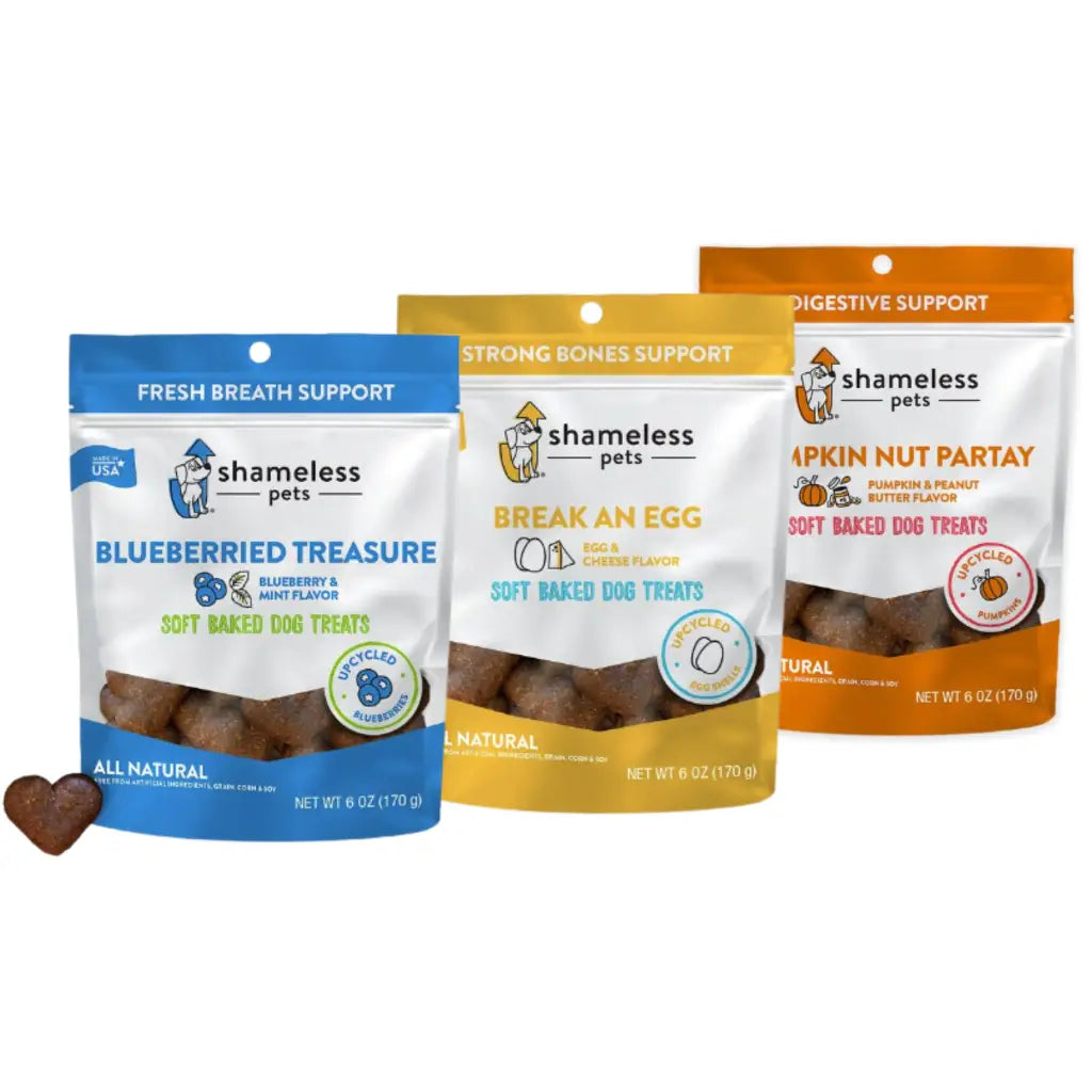 Shameless Pets Soft Baked Grain-Free Dog Treats Variety 3 pack, 6-oz bag each