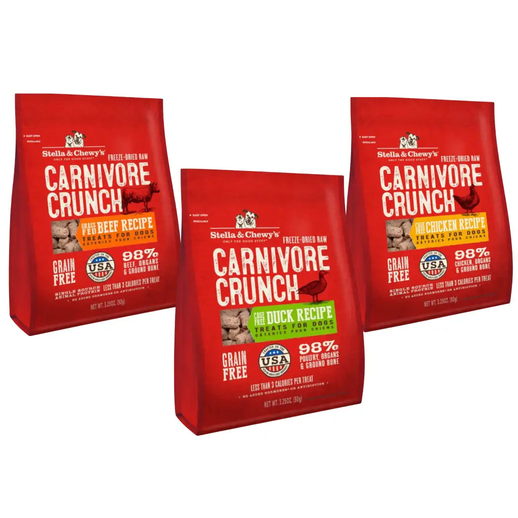 Stella & Chewy's Carnivore Crunch Freeze-Dried Raw Dog Treats variety 3 pack, 3.25 oz each bag