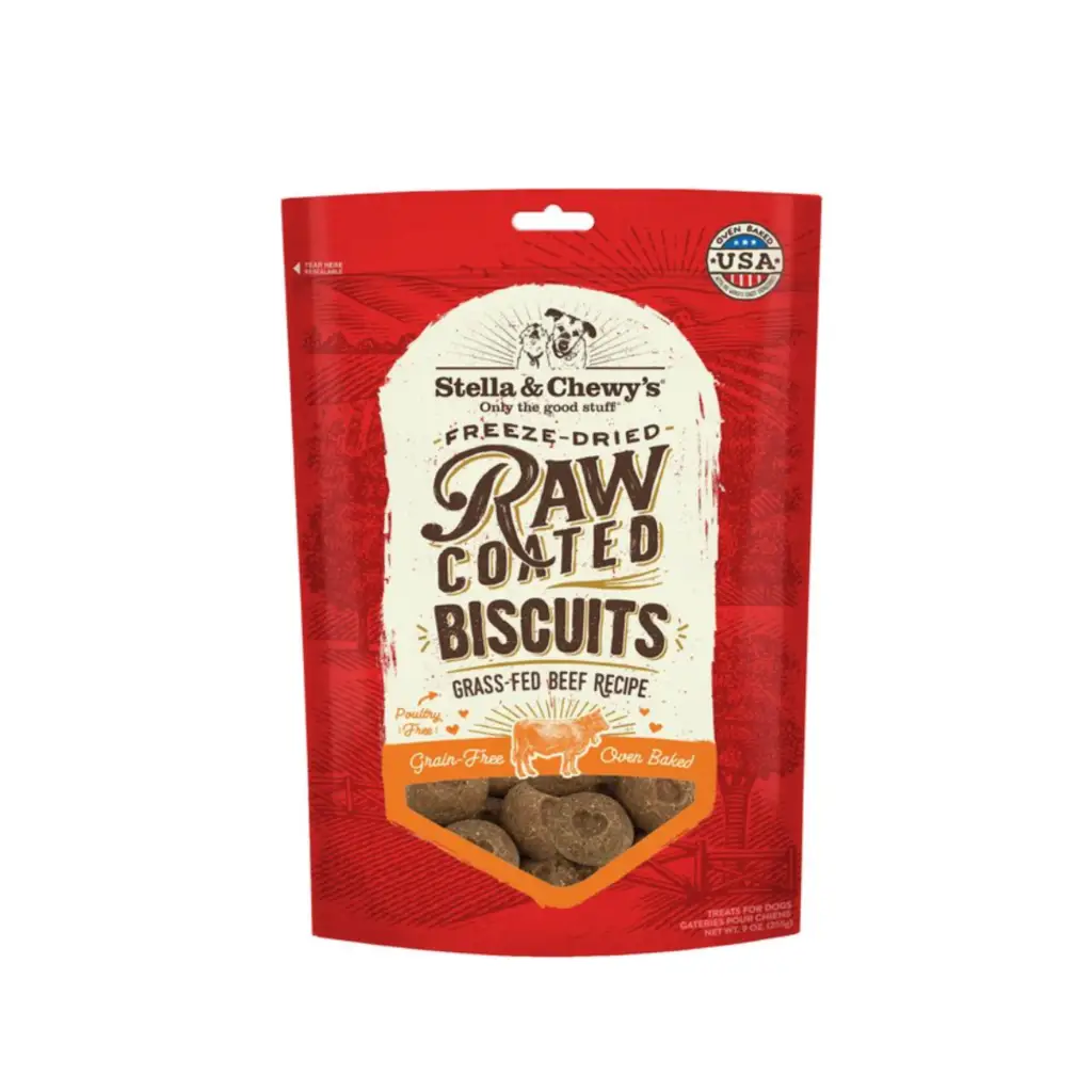 Stella & Chewy's Raw Coated Biscuits Grass-Fed Beef Recipe Freeze-Dried Grain-Free Dog Treats, 9-oz bag