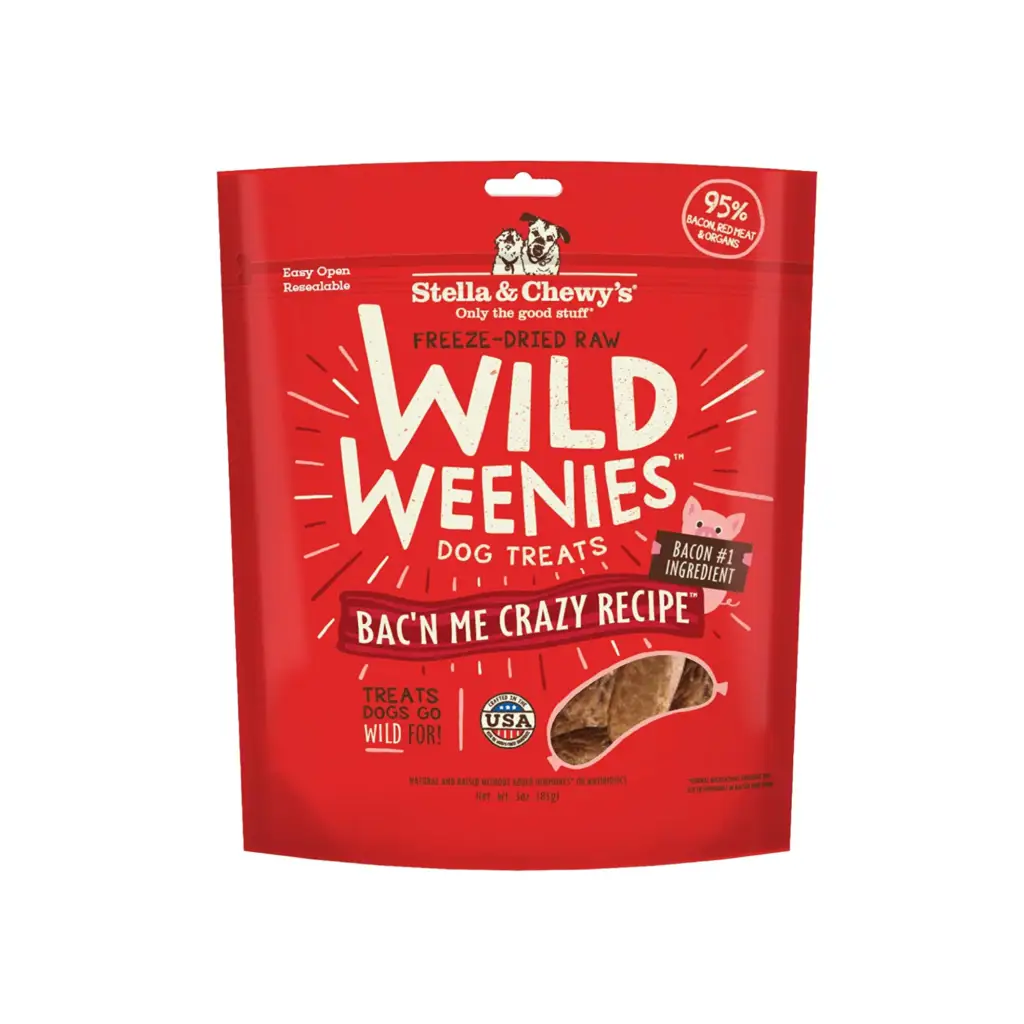 Stella & Chewy's Wild Weenies Bac'n Me Crazy Recipe Freeze-Dried Raw Dog Treats 3.25 oz bag