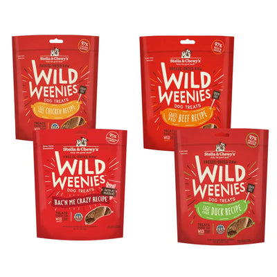 Stella & Chewy's Wild Weenies Freeze-Dried Raw Dog Treats variety 4 pack, 3.25 oz each bag