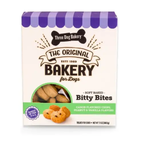 Three Dog Bakery Bitty Bites Dog Treats, 13-oz box