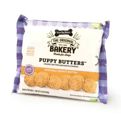 Three Dog Bakery Puppy Butters Peanut Butter Sandwich Cookies Dog Treats, 11.8 oz