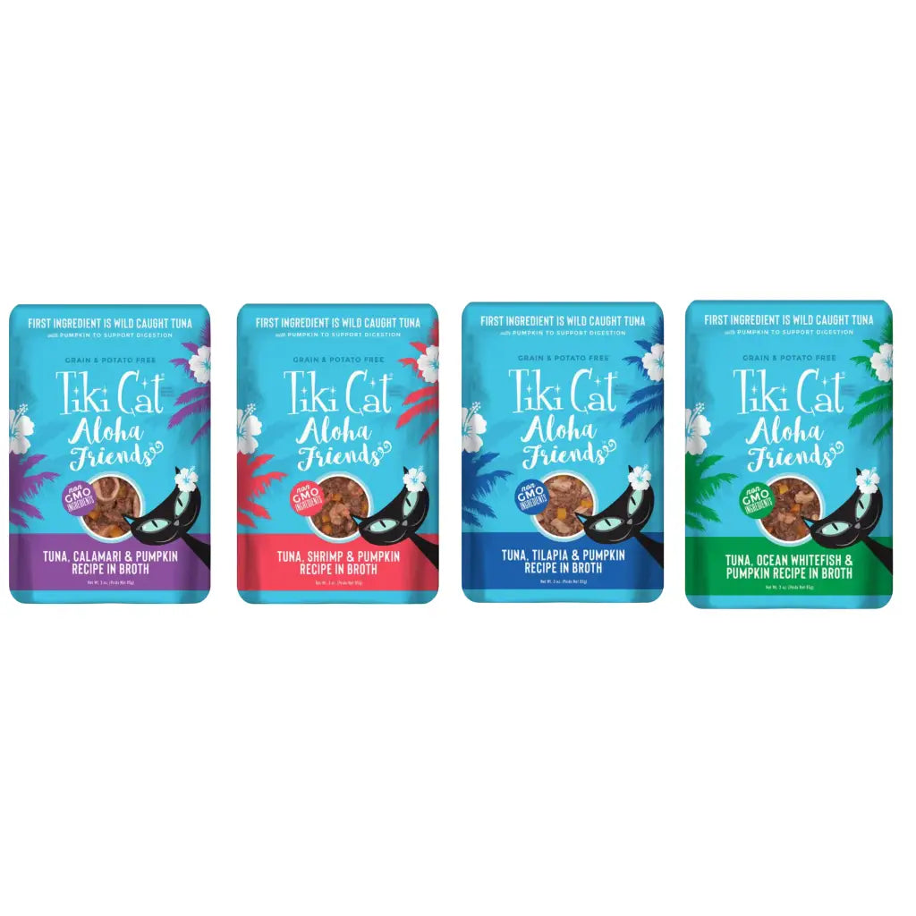 Tiki Cat Aloha Friends Grain-Free Wet Cat Food Variety 12 pack, 4 flavors, 3-oz pouch each